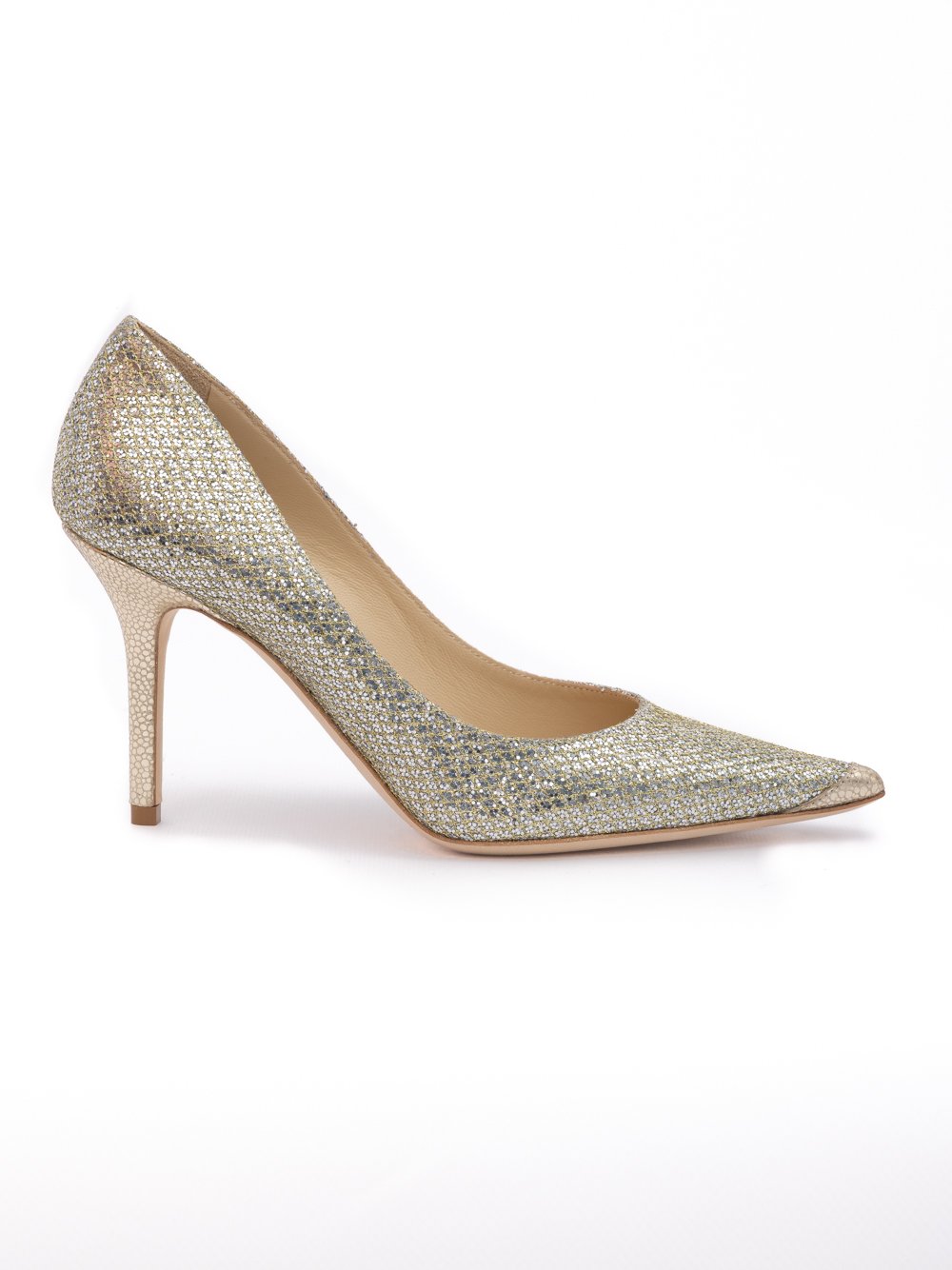 10544229.jpeg Jimmy Choo Gold Glitter Fabric Agnes Pumps - Image 1