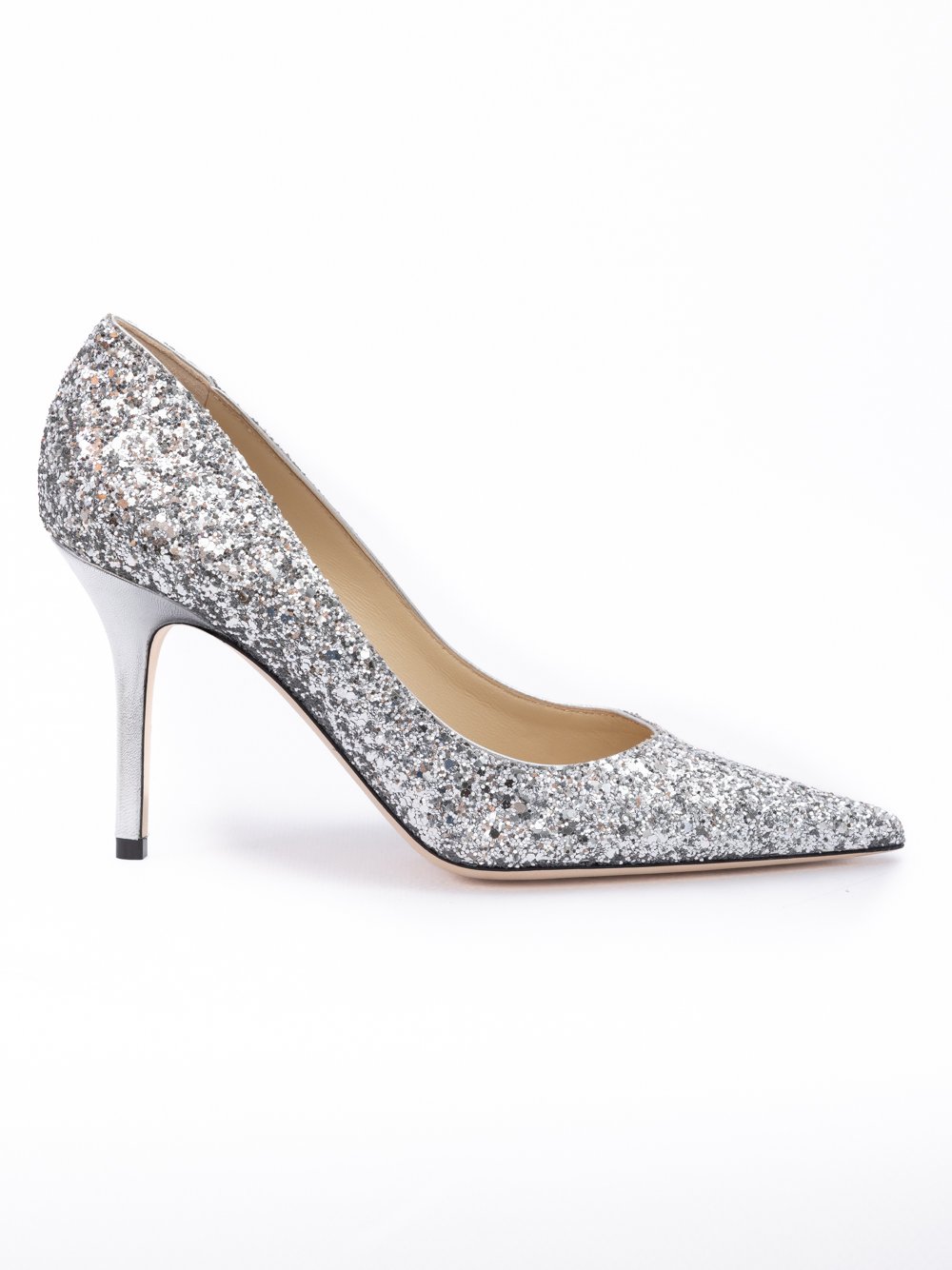 10544244.jpeg Jimmy Choo Silver Coarse Glitter Fabric Agnes Pumps - Image 1
