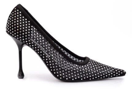 Jimmy Choo Black Mesh Satin Crystal Ixia 95 Pumps