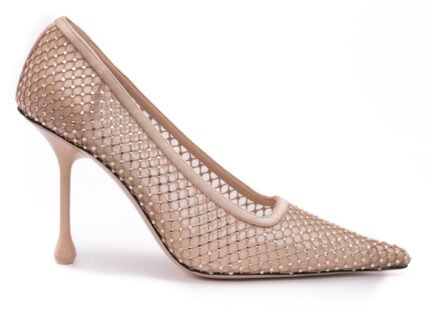 Jimmy Choo Powder Pink Mesh Satin Crystal Ixia 95 Pumps
