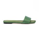 Jimmy Choo Green Satin Crystal Clovis Flat