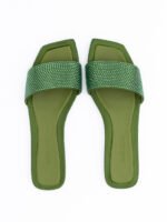 Jimmy Choo Green Satin Crystal Clovis Flat - Image 3