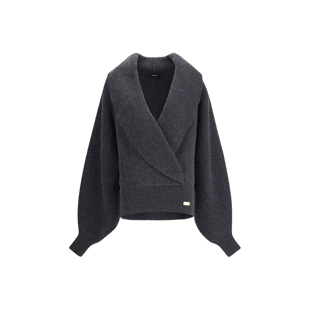 10546713.jpeg Hanorac Balmain Gri Oversized din Lână - imagine 1