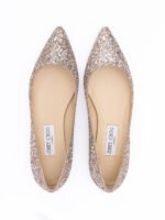 Jimmy Choo Rose Gold Glitter Fabric Alina Ballet Flat - Image 3