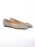 Jimmy Choo Rose Gold Glitter Fabric Alina Ballet Flat - Image 2