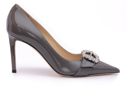 Jimmy Choo Storm Grey Patent Leather Chery 85 Pumps