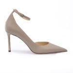 Jimmy Choo Taupe Grey Calf Leather Leona 85 Pumps