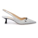 Jimmy Choo Silver Fine Glitter Amita 45 Slingback Pumps