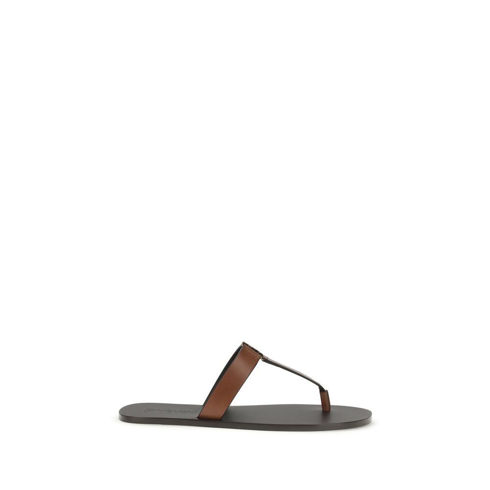 10558617.jpeg Saint Laurent Brown Calf Leather Bos Taurus Flip-Flop Sandals - Image 1