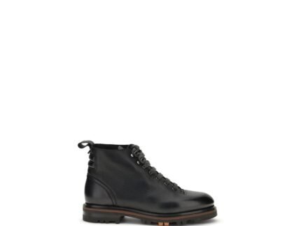 Santoni Black Calf Leather Bos Taurus Lace-Up Boots