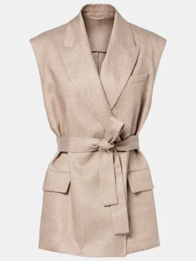 Women’s beige tailored sleeveless blazer – premium neutral-tone outerwear